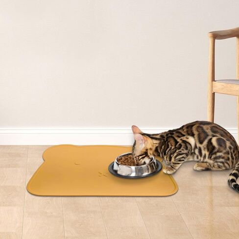 Silicone Waterproof Dog Cat Pet Feeding Mats,Anti Slip Pet Bowl Mats, BPA Free Silicone Pete Feeding Mat Bear Pattern 16In x 12In(Brick red) in Saudi Arabia