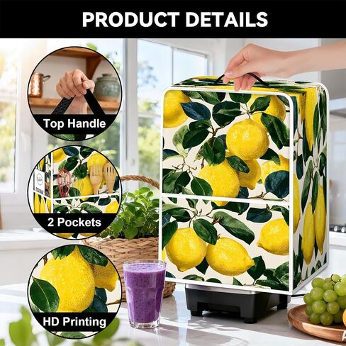 Kitchen Blender Dust Cover with 2 Pockets, Dustproof Cover Compatible with Ninja Foodi, fit Most Countertop Blenders with Handle (Lemon) in Saudi Arabia
