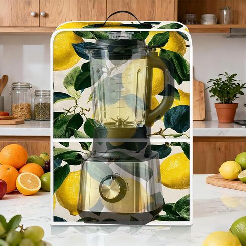Kitchen Blender Dust Cover with 2 Pockets, Dustproof Cover Compatible with Ninja Foodi, fit Most Countertop Blenders with Handle (Lemon) in Saudi Arabia