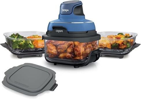 نظام طهي مقلاة هوائية زجاجية محمولة 5 في 1 من Ninja Crispi، 4-QT، مع 3 حاويات زجاجية TempWare، وألواح وأغطية درج، 1500 وات in Kuwait