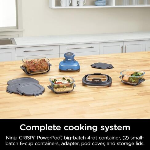 نظام طهي مقلاة هوائية زجاجية محمولة 5 في 1 من Ninja Crispi، 4-QT، مع 3 حاويات زجاجية TempWare، وألواح وأغطية درج، 1500 وات in Kuwait
