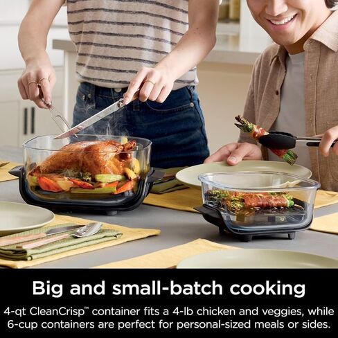 نظام طهي مقلاة هوائية زجاجية محمولة 5 في 1 من Ninja Crispi، 4-QT، مع 3 حاويات زجاجية TempWare، وألواح وأغطية درج، 1500 وات in Kuwait
