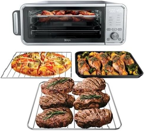 فرن محمصة نينجا فليب 10 في 1 ومقلاة هوائية، فرن سطح الطاولة مع رف للشواء، 1800 واط من الفولاذ المقاوم للصدأ، وحدة تخزين قابلة للطي، سعة 17 لتر، شاشة رقمية، للتحميص والخبز والبيتزا والتحميص والمزيد in Kuwait