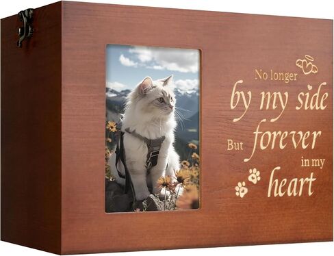 Pet Urns for Cats or Dogs Ashes with Photo Frame, Wooden Memory Box for Keepsakes with Black Flannel as Lining, Cat Memorials Cremation Urns for Ashes(Brown Medium) in Saudi Arabia