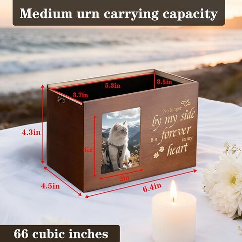 Pet Urns for Cats or Dogs Ashes with Photo Frame, Wooden Memory Box for Keepsakes with Black Flannel as Lining, Cat Memorials Cremation Urns for Ashes(Brown Medium) in Saudi Arabia