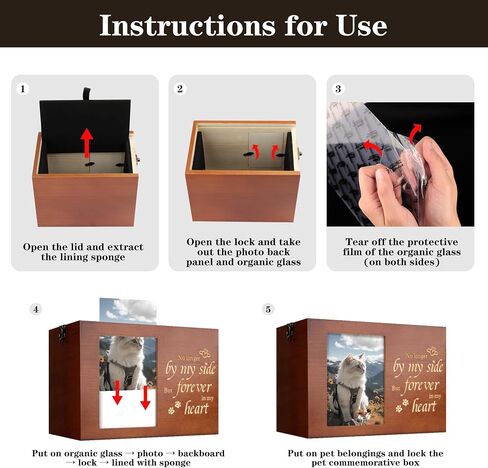 Pet Urns for Cats or Dogs Ashes with Photo Frame, Wooden Memory Box for Keepsakes with Black Flannel as Lining, Cat Memorials Cremation Urns for Ashes(Brown Medium) in Saudi Arabia