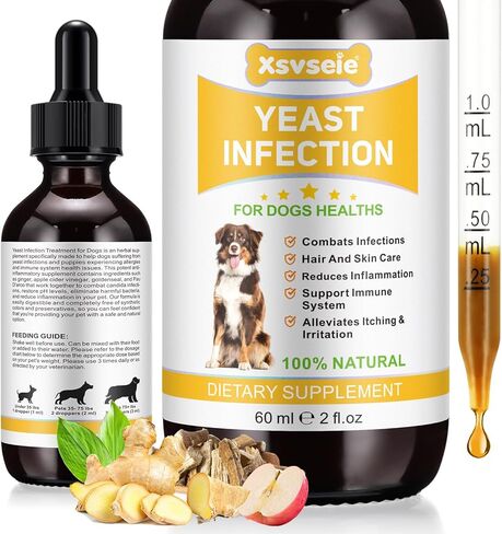 علاج عدوى الخميرة للكلاب - قطرات طبيعية لعدوى أذن الكلاب لتخفيف الحكة والحساسية، وتلطيف التهاب الجلد، وعلاج عدوى خميرة الكلاب لجميع السلالات والأحجام، 2 أونصة سائلة in Kuwait