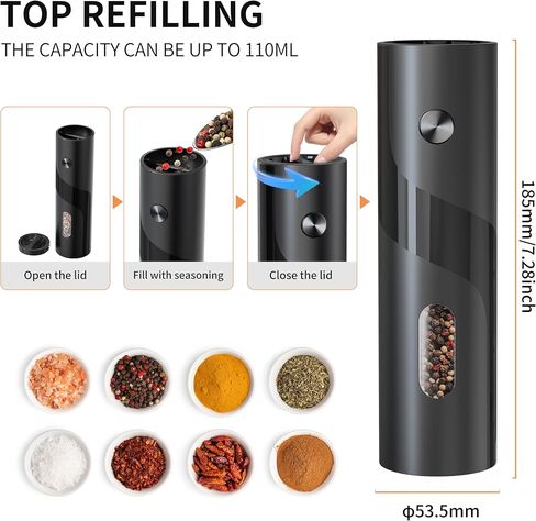 Electric Pepper Grinder, Sleek Matte Finish, CD Button,4.06 fl oz Capacity, LED Indicator（Without Battery) in Saudi Arabia