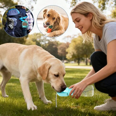 11OZ Portable Dog Water Bottle with Food Container | BPA-Free | Leak-Proof | Perfect for Outdoor Walks (Blue, 11OZ) in Saudi Arabia