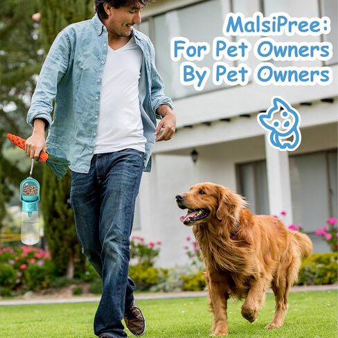 11OZ Portable Dog Water Bottle with Food Container | BPA-Free | Leak-Proof | Perfect for Outdoor Walks (Blue, 11OZ) in Saudi Arabia