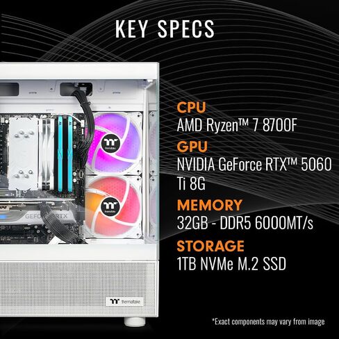 Thermaltake LCGS View 8760S-170 Gaming Desktop (AMD Ryzen™ 7 8700F, ToughRam 16GB DDR5 6000MT/s RGB Memory, NVIDIA GeForce® RTX 5060, 1TB NVMe M.2, WiFi, Windows 11) V17S-B650-560-LCS in Saudi Arabia