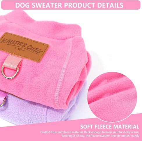2 Pieces Dog Sweaters with Leash Ring Fleece Dog Winter Clothes for Small Dogs Girl Boy Turtleneck Pet Sweatshirt Puppy Pullover Sweaters Cat Apparel Clothing,XXS, Pink and Purple in Saudi Arabia