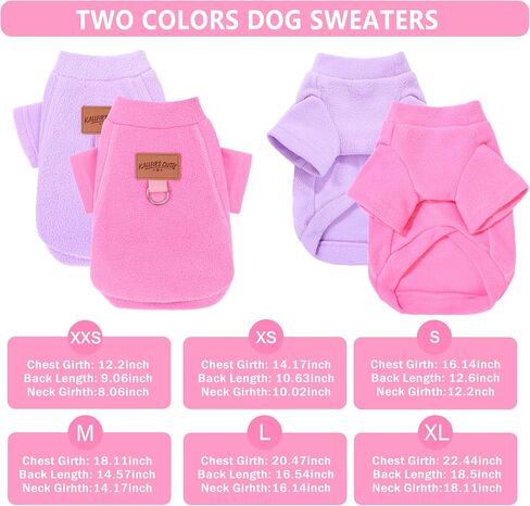 2 Pieces Dog Sweaters with Leash Ring Fleece Dog Winter Clothes for Small Dogs Girl Boy Turtleneck Pet Sweatshirt Puppy Pullover Sweaters Cat Apparel Clothing,XXS, Pink and Purple in Saudi Arabia