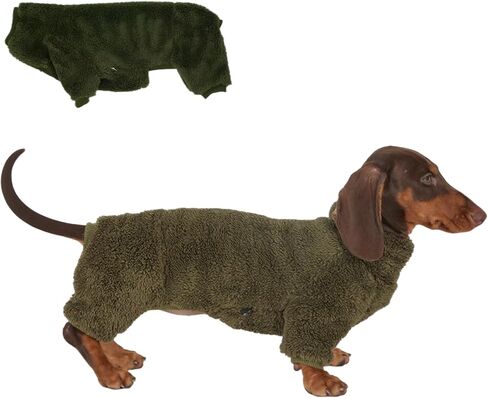 Dachshund Dog Fleece Jumpsuit Turtleneck Sweater, Suitable for Dachshunds, Winter Soft Cozy Dog Pajamas Clothes (Dark Green, Small) in Saudi Arabia