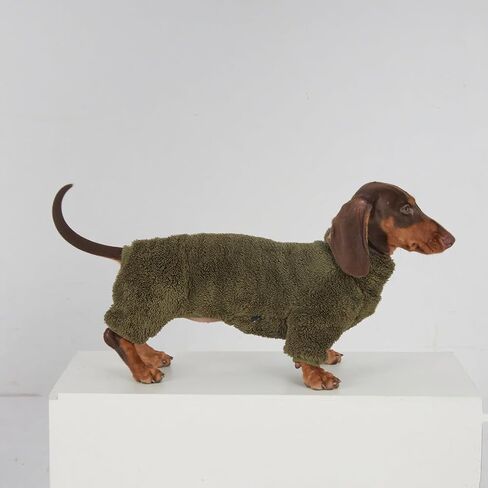 Dachshund Dog Fleece Jumpsuit Turtleneck Sweater, Suitable for Dachshunds, Winter Soft Cozy Dog Pajamas Clothes (Dark Green, Small) in Saudi Arabia