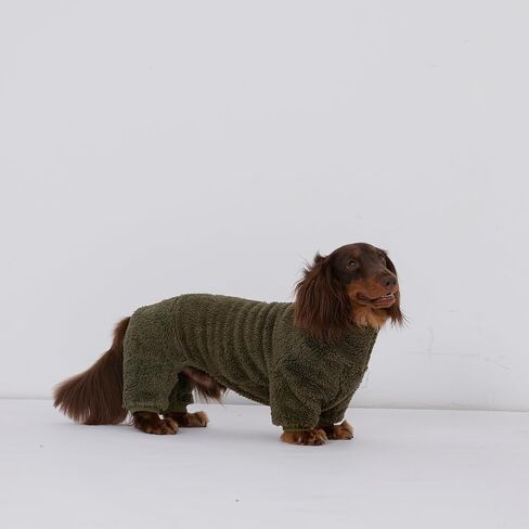 Dachshund Dog Fleece Jumpsuit Turtleneck Sweater, Suitable for Dachshunds, Winter Soft Cozy Dog Pajamas Clothes (Dark Green, Small) in Saudi Arabia