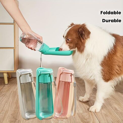1PC Portable Dog Water Bottle Durable Plastic Foldable Bowl One Hand Use Fits Small to Large Breeds for Hiking Travel Outdoor, 550ML, Blue in Saudi Arabia