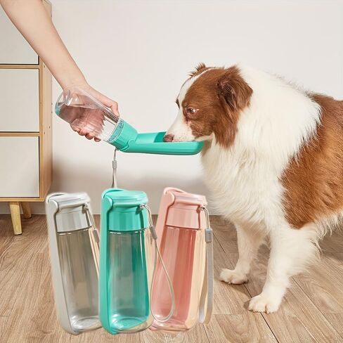 1PC Portable Dog Water Bottle Durable Plastic Foldable Bowl One Hand Use Fits Small to Large Breeds for Hiking Travel Outdoor, 550ML, Blue in Saudi Arabia