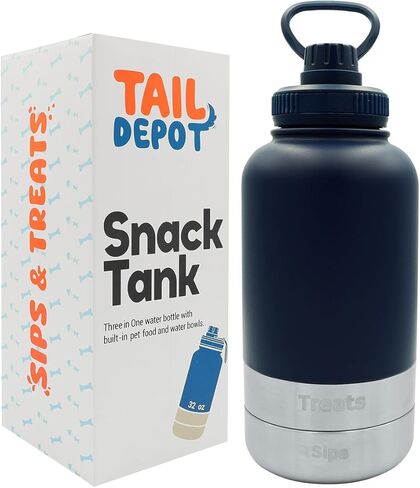 زجاجة مياه محمولة للكلاب من Tail Depot للوجبات الخفيفة، زجاجات مياه للحيوانات الأليفة للجرو مع حاوية طعام، موزع للحيوانات الأليفة مانع للتسرب للقطط والحيوانات الصغيرة وإكسسوارات هدايا الكلاب للمشي والمشي لمسافات طويلة (1 لتر) in Kuwait