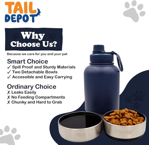 زجاجة مياه محمولة للكلاب من Tail Depot للوجبات الخفيفة، زجاجات مياه للحيوانات الأليفة للجرو مع حاوية طعام، موزع للحيوانات الأليفة مانع للتسرب للقطط والحيوانات الصغيرة وإكسسوارات هدايا الكلاب للمشي والمشي لمسافات طويلة (1 لتر) in Kuwait