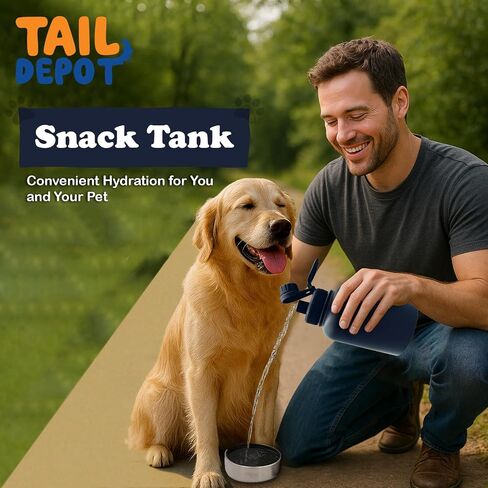 زجاجة مياه محمولة للكلاب من Tail Depot للوجبات الخفيفة، زجاجات مياه للحيوانات الأليفة للجرو مع حاوية طعام، موزع للحيوانات الأليفة مانع للتسرب للقطط والحيوانات الصغيرة وإكسسوارات هدايا الكلاب للمشي والمشي لمسافات طويلة (1 لتر) in Kuwait
