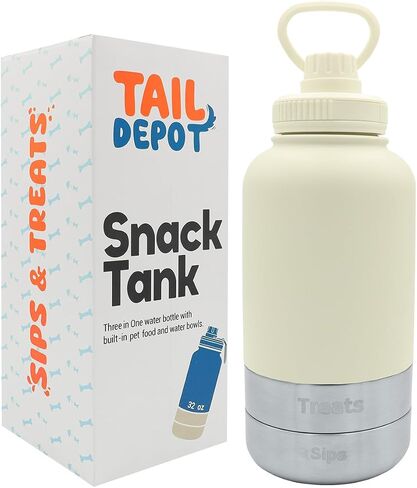زجاجة مياه محمولة للكلاب من Tail Depot للوجبات الخفيفة، زجاجات مياه للحيوانات الأليفة للجرو مع حاوية طعام، موزع للحيوانات الأليفة مانع للتسرب للقطط والحيوانات الصغيرة وإكسسوارات هدايا الكلاب للمشي والمشي لمسافات طويلة (1 لتر) in Kuwait