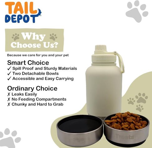 زجاجة مياه محمولة للكلاب من Tail Depot للوجبات الخفيفة، زجاجات مياه للحيوانات الأليفة للجرو مع حاوية طعام، موزع للحيوانات الأليفة مانع للتسرب للقطط والحيوانات الصغيرة وإكسسوارات هدايا الكلاب للمشي والمشي لمسافات طويلة (1 لتر) in Kuwait