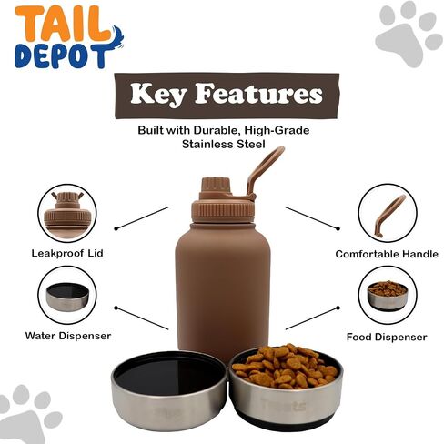زجاجة مياه محمولة للكلاب من Tail Depot للوجبات الخفيفة، زجاجات مياه للحيوانات الأليفة للجرو مع حاوية طعام، موزع للحيوانات الأليفة مانع للتسرب للقطط والحيوانات الصغيرة وإكسسوارات هدايا الكلاب للمشي والمشي لمسافات طويلة (1 لتر) in Kuwait