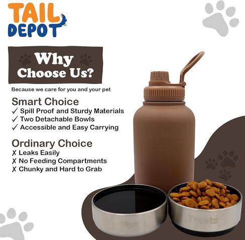 زجاجة مياه محمولة للكلاب من Tail Depot للوجبات الخفيفة، زجاجات مياه للحيوانات الأليفة للجرو مع حاوية طعام، موزع للحيوانات الأليفة مانع للتسرب للقطط والحيوانات الصغيرة وإكسسوارات هدايا الكلاب للمشي والمشي لمسافات طويلة (1 لتر) in Kuwait
