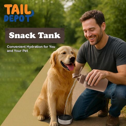 زجاجة مياه محمولة للكلاب من Tail Depot للوجبات الخفيفة، زجاجات مياه للحيوانات الأليفة للجرو مع حاوية طعام، موزع للحيوانات الأليفة مانع للتسرب للقطط والحيوانات الصغيرة وإكسسوارات هدايا الكلاب للمشي والمشي لمسافات طويلة (1 لتر) in Kuwait
