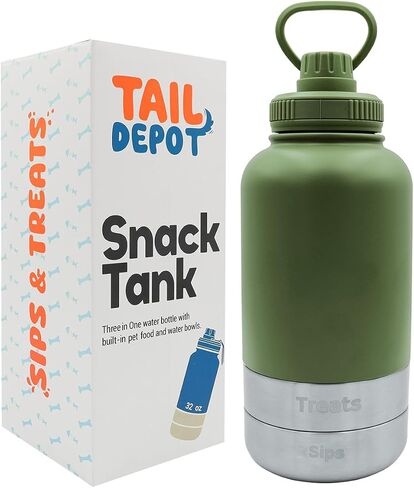 زجاجة مياه محمولة للكلاب من Tail Depot للوجبات الخفيفة، زجاجات مياه للحيوانات الأليفة للجرو مع حاوية طعام، موزع للحيوانات الأليفة مانع للتسرب للقطط والحيوانات الصغيرة وإكسسوارات هدايا الكلاب للمشي والمشي لمسافات طويلة (1 لتر) in Kuwait