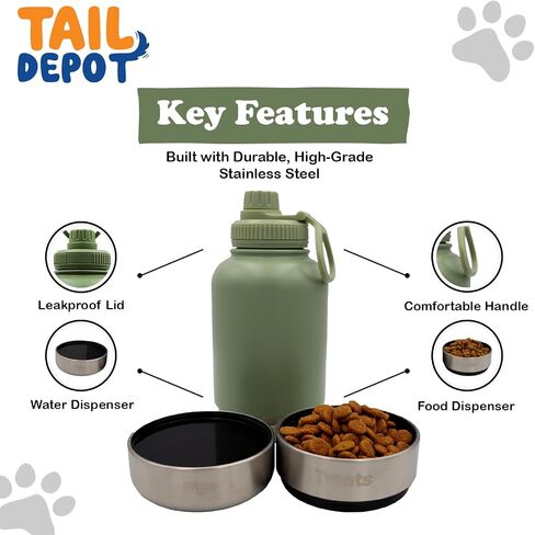 زجاجة مياه محمولة للكلاب من Tail Depot للوجبات الخفيفة، زجاجات مياه للحيوانات الأليفة للجرو مع حاوية طعام، موزع للحيوانات الأليفة مانع للتسرب للقطط والحيوانات الصغيرة وإكسسوارات هدايا الكلاب للمشي والمشي لمسافات طويلة (1 لتر) in Kuwait
