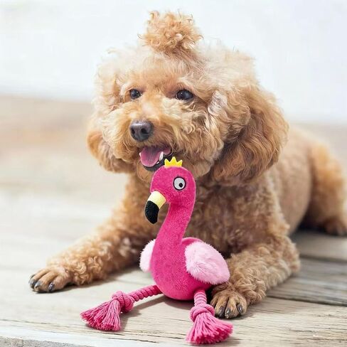 Flamingo Knot Squeaky Dog Toys with Crinkle Paper for Small and Medium Dogs,Stuffed Plush Chew Toys for Puppy to Cuddle, Curl up, Snuggle - Red in Saudi Arabia