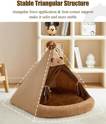 Cat Tent Bed Dog House with Thick Cushion, Winter Warm Pet Teepee Tent House for Cats & Small Dogs (Brown, L (23.6x23.6 inch)) in Saudi Arabia