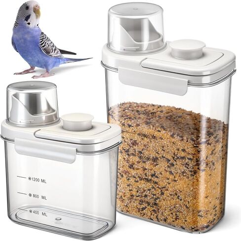 Maxdot 2 Pcs Bird Food Storage Container, Bird Seed Container with Lids Airtight Cup Pet Parrot Food Storage 1.7 Qt & 3 Qt Measuring Containers Easy Pour Spouts for Macaws African Cockatoos(Green) in Saudi Arabia