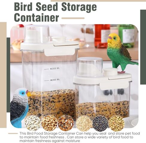 Maxdot 2 Pcs Bird Food Storage Container, Bird Seed Container with Lids Airtight Cup Pet Parrot Food Storage 1.7 Qt & 3 Qt Measuring Containers Easy Pour Spouts for Macaws African Cockatoos(Green) in Saudi Arabia