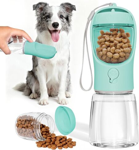 Dog Water Bottle, Portable Water Bottle with Food Container for Dogs Cat Pet Hiking Walking Travel Camping, Leak-Proof Dog Water Bowl Dispenser with Feeder Function Puppy Essentials in Kuwait
