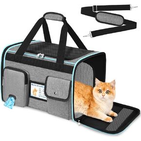 HUANLANG Large Cat Carrier Travel Soft Sided Pet Carrier Airline Approved in Saudi Arabia