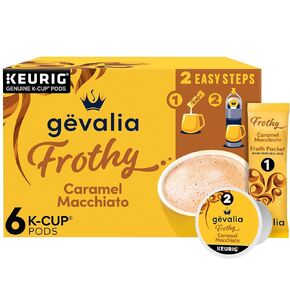 Gevalia Frothy 2-Step Artificially Flavored Caramel Macchiato Espresso Style K-Cup Coffee Pods & Froth Packets Kit, 6 ct Box in Saudi Arabia