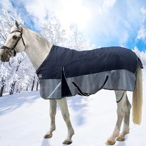 69"300g1200D Winter Waterproof and Breathable Horse Blanket Warm Turnout Blankets with Reflective Strips Design (Bright Blue/Black, 69'') in Saudi Arabia
