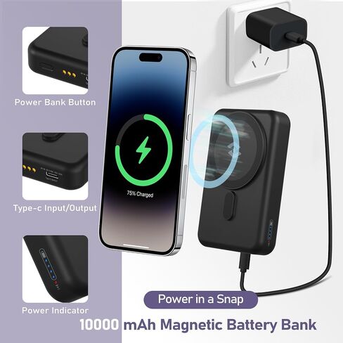 Smtcsl 3 in 1 Wireless Charging Station: 10000mAh Removable Power Bank Charger Stand for Phone/Watch/Air Pods - Portable Magnetic Battery Pack for Air 17 16 15 14 13 12 Series in Kuwait