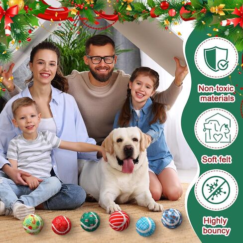 sosation 6 حزمة عيد الميلاد صار كرات التنس للكلاب، كرات الكلب 2.0 "لعبة الجلب التفاعلية غير سامة دائم في الهواء الطلق جرو صغير مضغ اللعب لتدريب التسنين ممارسة اللعب رمي in Saudi Arabia