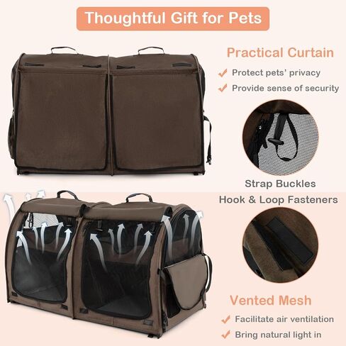 Giantex 40 Inch Cat Carrier with Double Compartments, Travel Litter Box, 2 Removable Hammocks and Mats, Portable Cat House Pet Kennel Dog Crate with Carry Bag for Car Trip Camping (Brown) in Saudi Arabia