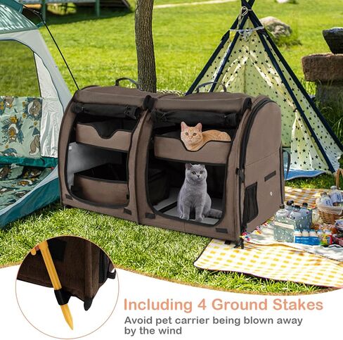 Giantex 40 Inch Cat Carrier with Double Compartments, Travel Litter Box, 2 Removable Hammocks and Mats, Portable Cat House Pet Kennel Dog Crate with Carry Bag for Car Trip Camping (Brown) in Saudi Arabia