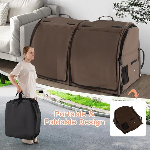 Giantex 40 Inch Cat Carrier with Double Compartments, Travel Litter Box, 2 Removable Hammocks and Mats, Portable Cat House Pet Kennel Dog Crate with Carry Bag for Car Trip Camping (Brown) in Saudi Arabia