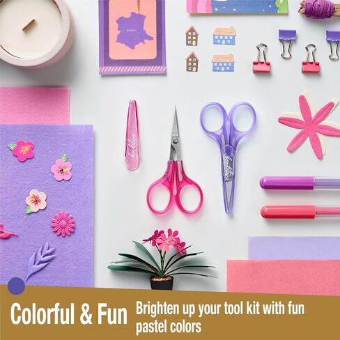 Beaditive High Precision Detail Scissors Set (2-Pc) Sharp, Fine Tips | Paper Cutting, Scrapbooking, Sewing, Crafting | Stainless Steel | Protective Cover (Pastel) in Kuwait