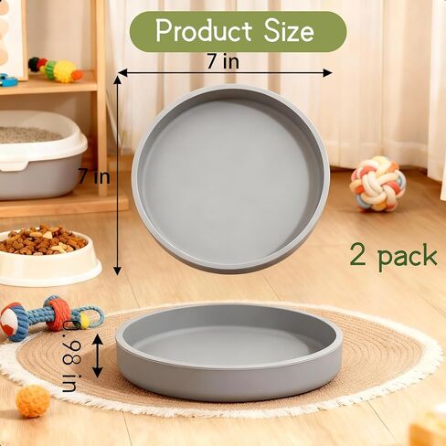 Silicone Cat Bowl Shallow Non-Slip Cat Dishes Set of 2 Relief Whisker Fatigue Small Pet Dog Bowls for Dry & Wet Food (Round Grey) in Saudi Arabia