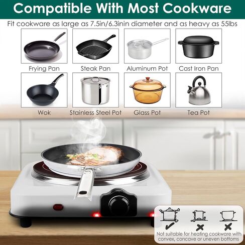 1200W Electric Hot Plate for Cooking Electric Infrared Single Burner Portable Heating Hot Plate Stove Countertop RV Hotplate with 7.5" Glass Cooktop Stepless Temperature Adjustments for Home Camp in Saudi Arabia