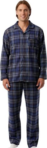 #followme Men’s Plaid Button Front Flannel Pajamas Set - Long Sleeve Long Pant in Kuwait