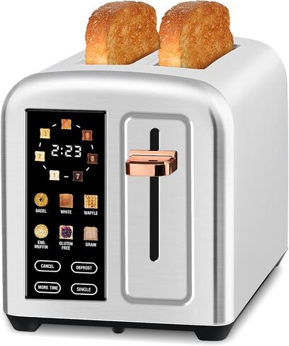 SEEDEEM Toaster 2 Slice, Real Touch Screen with LCD Display, Single-Slice Function, Stainless Steel Toaster, 50% Faster Heating, 1.5" Wide Slots, Removable Crumb Tray, 1350W, Silver Metallic in Saudi Arabia